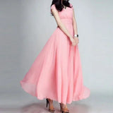 2026 Women's V Neck Short Sleeve Evening Party Dress Temperament Solid Colour Long Cocktail Chiffon High Waist Summer Dresses