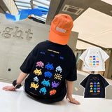 Camiseta de manga corta de verano para niños, Top de cuello redondo para niños pequeños y medianos, moda informal versátil de media manga