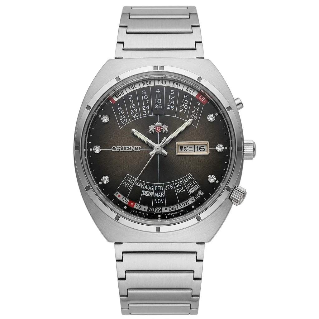 Relógio masculino automático vintage com calendário perpetuo em aço inoxidável