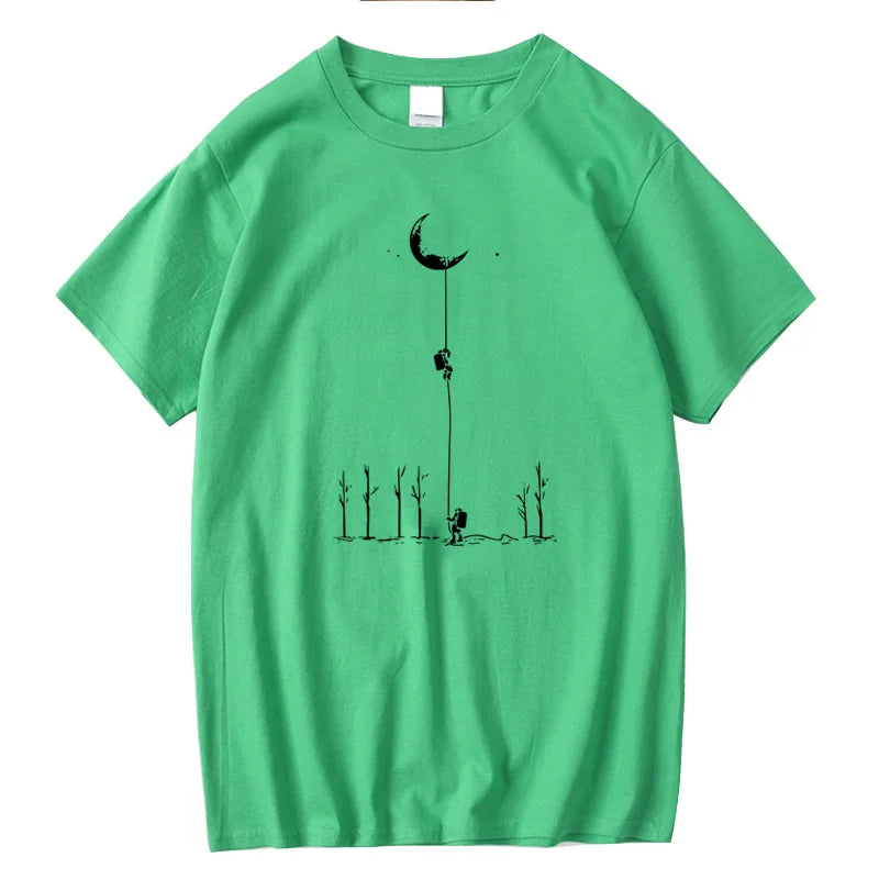 Summer Men's High Quality 100% Cotton Cool Funny Astronaut Print Casual Loose O-neck for Men T-shirt Male T-shirt Hip Hop Tee