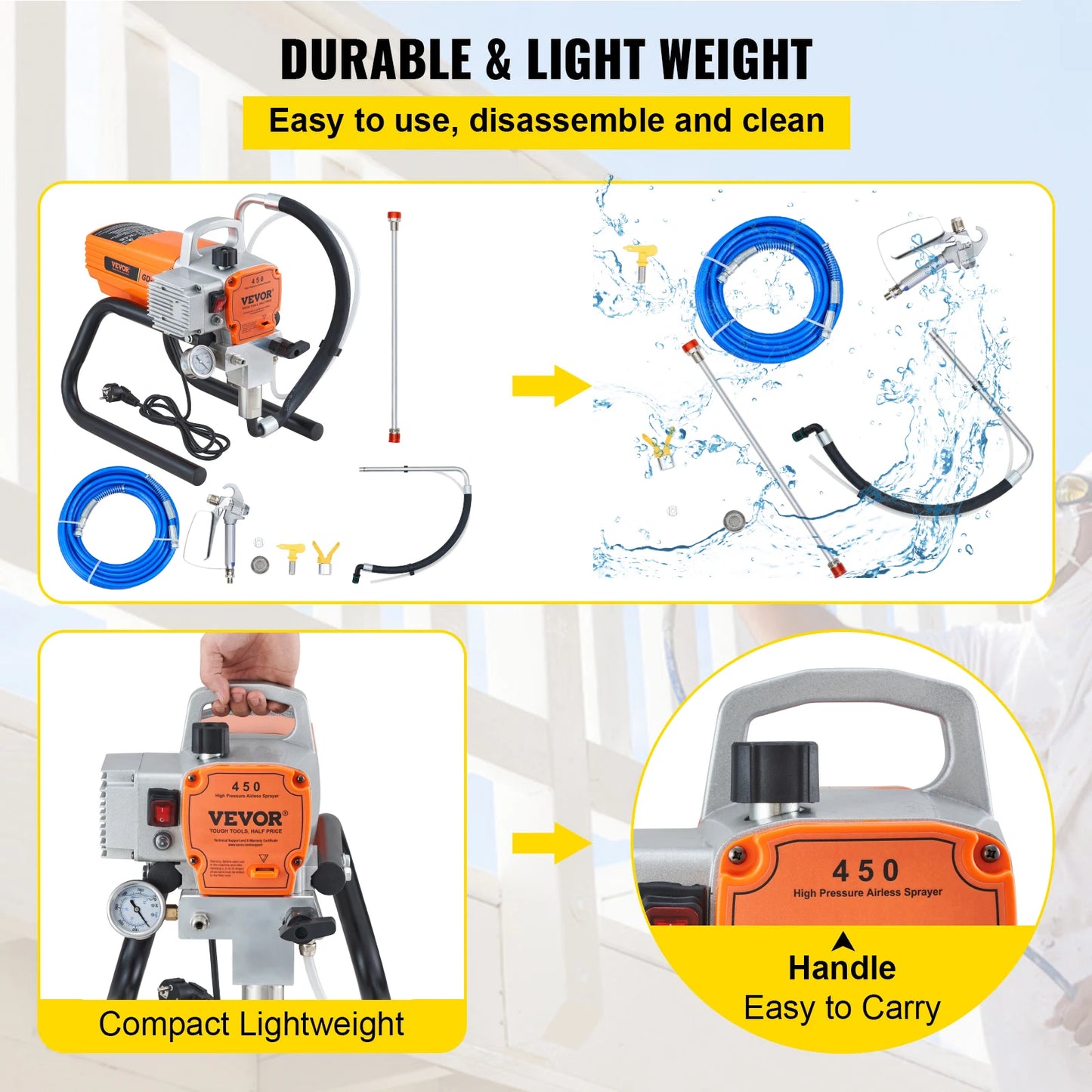 Vevor 1500/1800w pulverizador de pintura de parede mal ventilado kit pistola elétrica pressão spray ajustável máquina de pulverização de pintura de parede