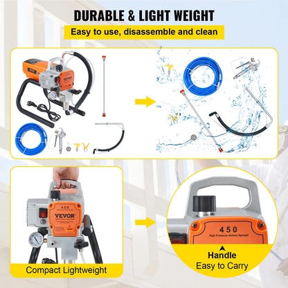 Vevor 1500/1800w pulverizador de pintura de parede mal ventilado kit pistola elétrica pressão spray ajustável máquina de pulverização de pintura de parede