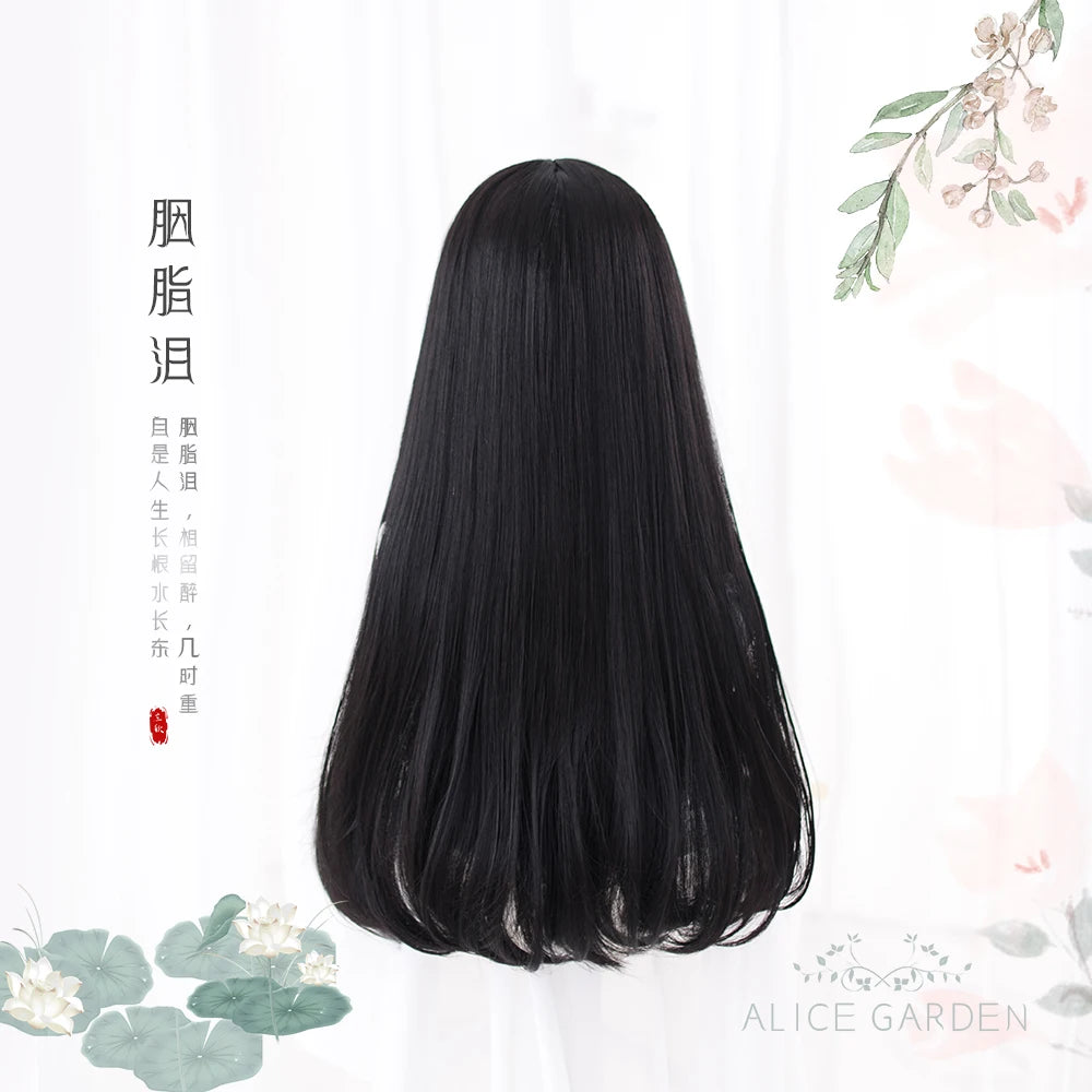 AS Long Straight Black Synthetic Wig For Women With Bangs Black Cosplay Lolita Wigs Heat Resistant Natural Hair