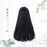 AS Long Straight Black Synthetic Wig For Women With Bangs Black Cosplay Lolita Wigs Heat Resistant Natural Hair