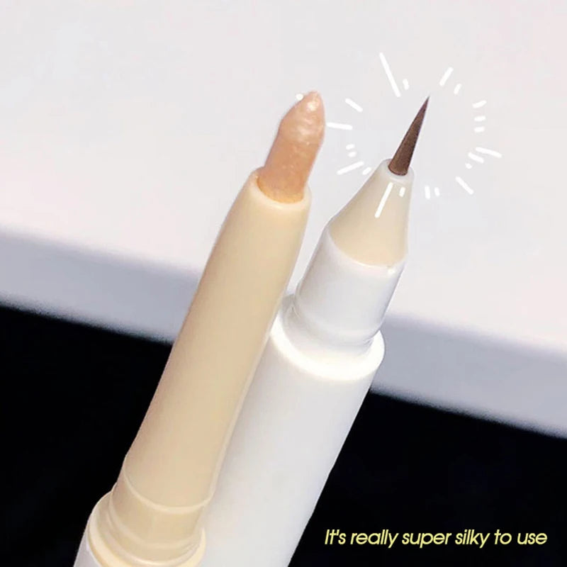 Caneta de bicho-da-seda de cabeça dupla fosca perolada fina flash iluminando sombra caneta contorno sob pálpebra para caneta