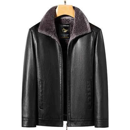 YN-2365 Autumn/Winter Men's Natural Leather Jacket Thickened Fur Integrated Business Casual Top Black Coffee Middle Aged Youth