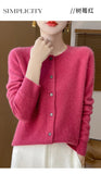 100% Merino Wool Long Sleeve Sweaters Cashmere Cardigan Spring Autumn Women O-Neck Knitwear Tops Clothing Fashion Basic Tops