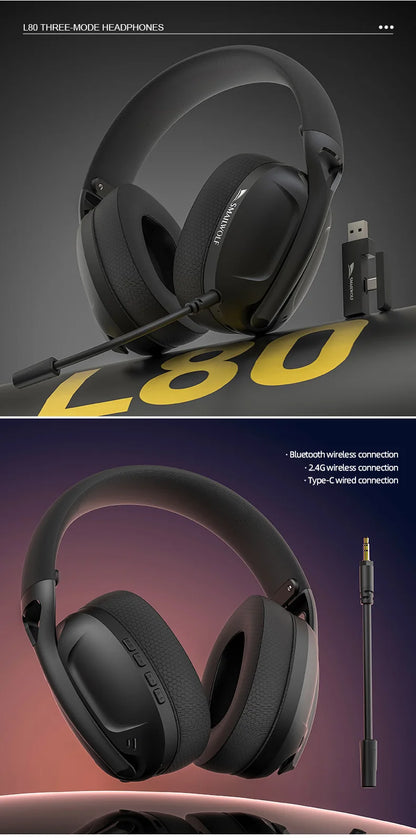 SmailWolf-L80 Bluetooth wireless three-mode headphones headset lightweight headset 2.4G gaming headsets sports bass