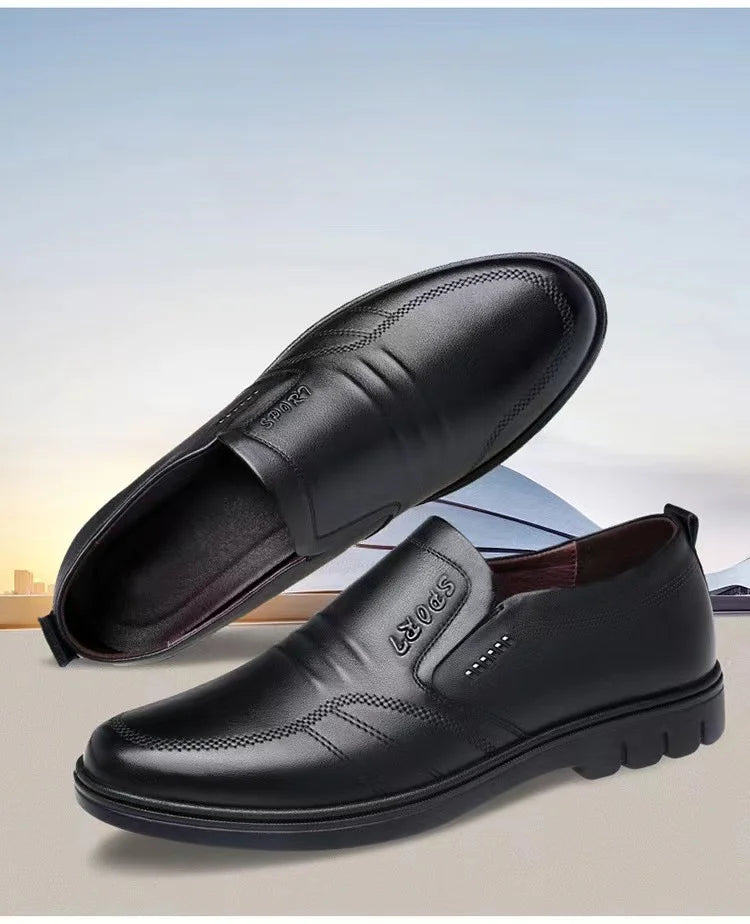 Men's leather shoes, new black, soft bottom, anti-slip, breathable shoes, men's business dress casual, luxury light flat
