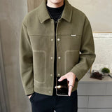 2024 Winter Men's Wool Blend Trench Coat Short Jacket Slim Fit Casual Coats Korean Solid Color Streetwear Windbreaker Outwear