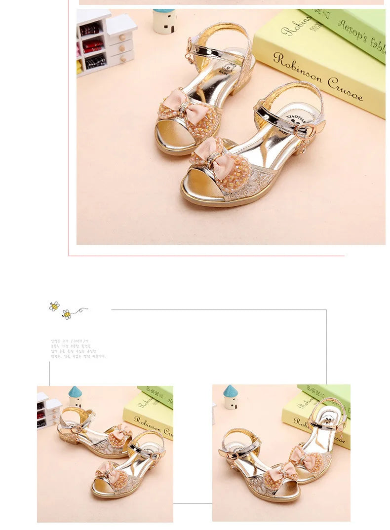 Girls Princess Shoes Summer Children High Heels Open-toe Party Wedding Toddler Sandals Non-slip Kids Casual Sequins Beach Shoes