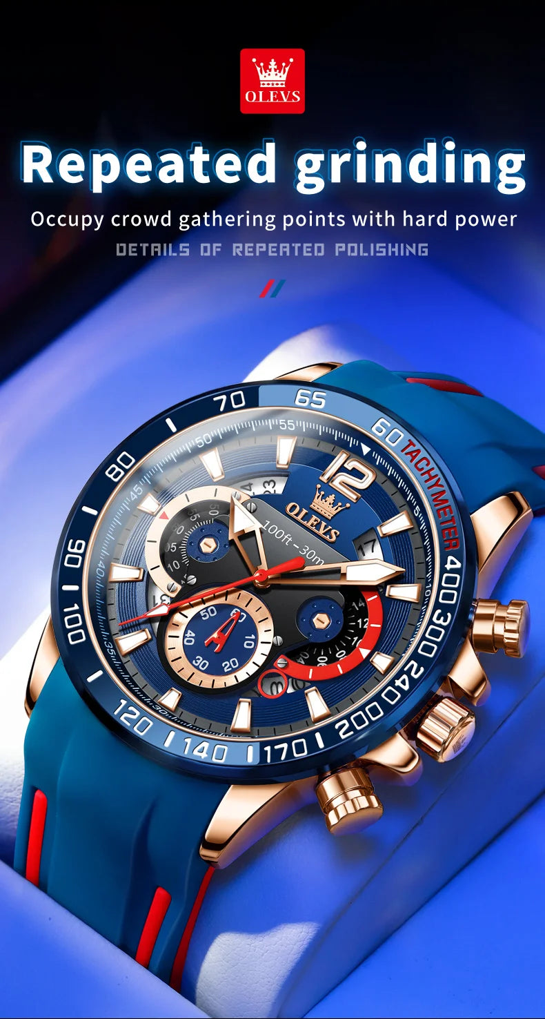 OLEVS 9936 Men's Watch Original Brand Quartz Wristwatch Waterproof Luminous Watches For Men Stylish Design with Silicone Strap