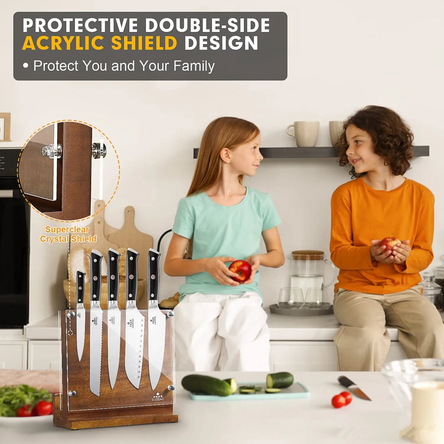 Magnetic Knife Holder With Acrylic Shield Double Side Knife Block Multifunction Storage Knife Stand for Kitchen Cutlery Display
