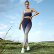Conjuntos de yoga con degradado de color, deportivos, fitness, cintura alta, pantalones moldeadores de cadera, sujetador, conjunto de leggings de entrenamiento para gimnasio para mujer 