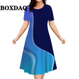 New 2026 Women's Striped Abstract Printed Dress Elegant Fashion Casual Short Sleeve Summer Dresses Ladies Plus Size Clothing 9XL