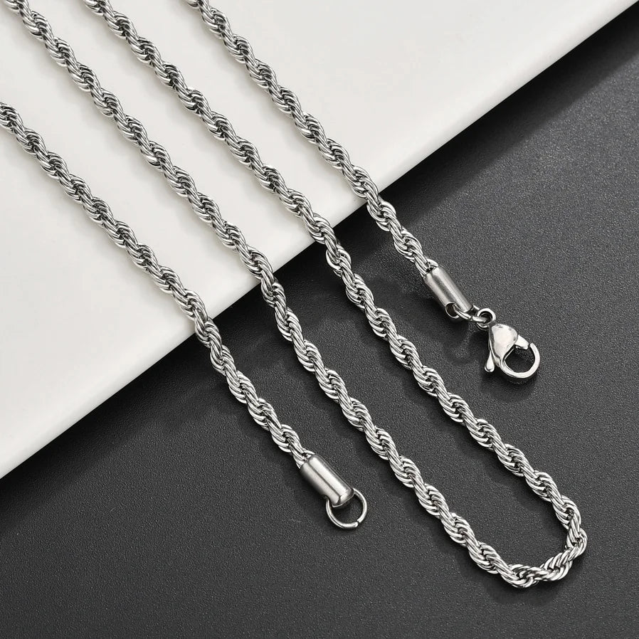 Bwise 3/4mm 316L Rope Chain Necklace Stainless Steel Never Fade Choker Waterproof Men Women Jewelry Gold Color Chains Gift
