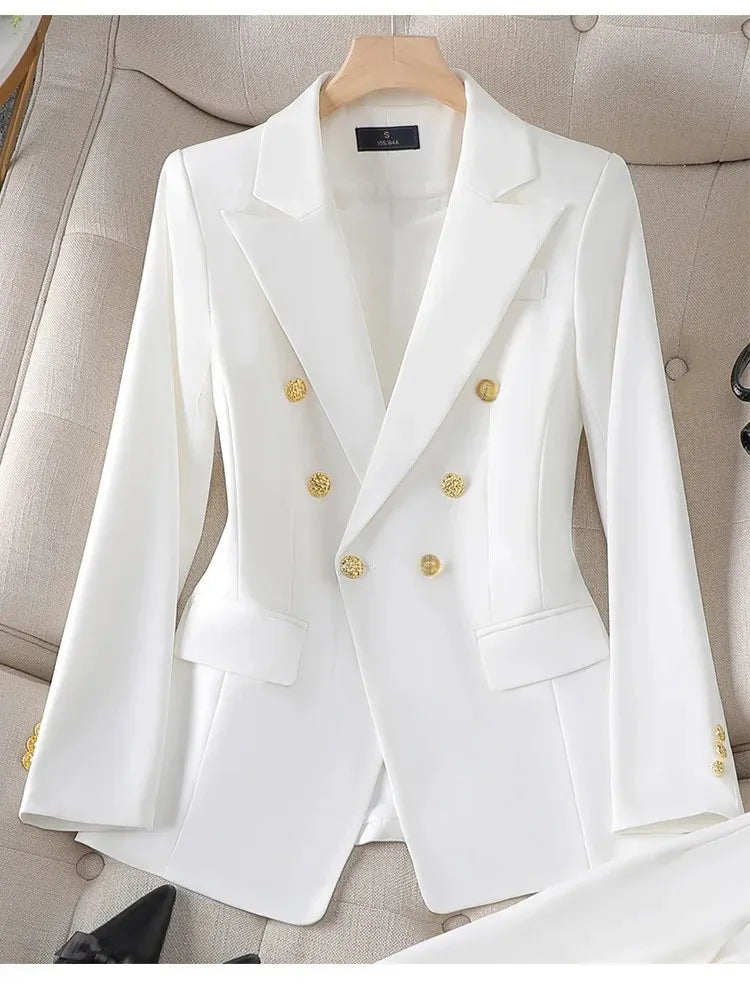 Elegant Women's Fashionable White Western-Style Suit Zihongsuitsuit High-End Business Attire Long-Pants Set For Special Occasion