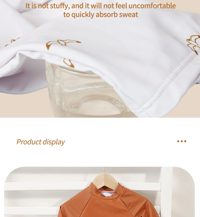 Summer Baby-Boys Toddler Long Sleeved Rashguard Swim Bathing Suit Set Long Sleeve Round Collar Sunscreen Swimsuit