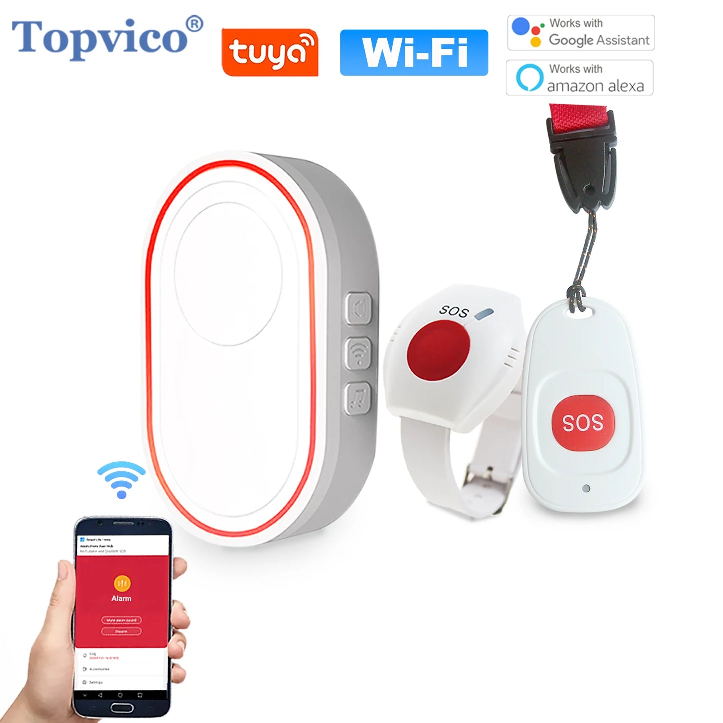 Botón de pánico de emergencia Topvico Tuya con wifi para personas mayores, alarma SOS, pulsera inalámbrica para cuidadores, buscapersonas, reloj, llamada, alerta de caídas