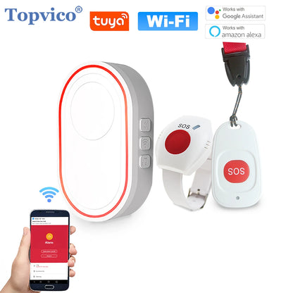 Botón de pánico de emergencia Topvico Tuya con wifi para personas mayores, alarma SOS, pulsera inalámbrica para cuidadores, buscapersonas, reloj, llamada, alerta de caídas