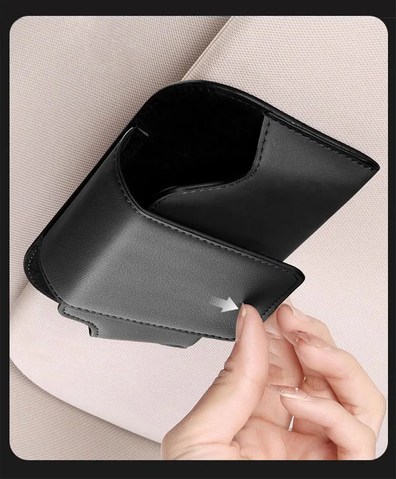 SEAMETAL Cowhide Sun Visor Glasses Holder Premium Leather Wear-Resistant Sunglasses Protective Box Auto Eyeglasses Storage Case