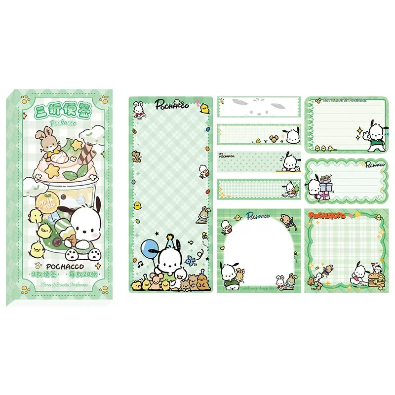 Cute Cartoon Sticky Notes Set 9 Designs 180 Sheets Foldable Memo Pads for Office School Journaling and Desk Organization
