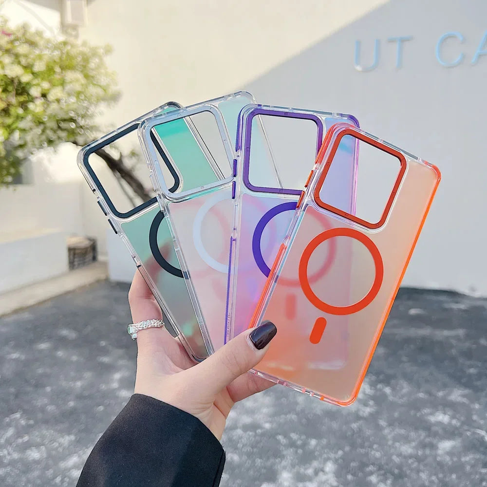 Luxury Glitter Laser Gradient Colorful Magnetic for Magsafe Case for Xiaomi 14T Pro Wireless Charge Shockproof Cover