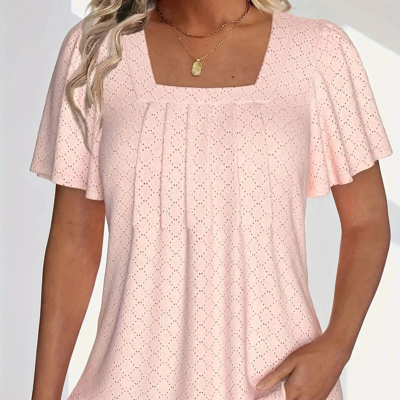 Plus size primavera e verão moda e elegante oco topos para mulheres escritório wear solto plissado mangas versátil topos para