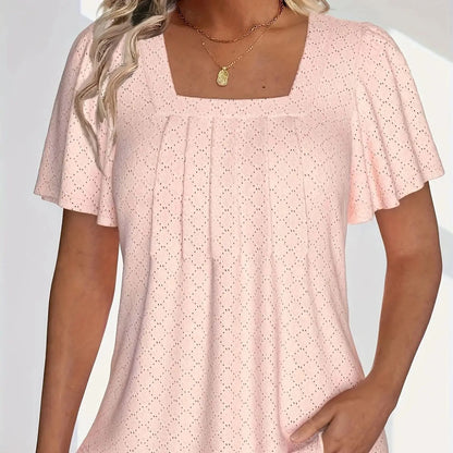 Plus size primavera e verão moda e elegante oco topos para mulheres escritório wear solto plissado mangas versátil topos para