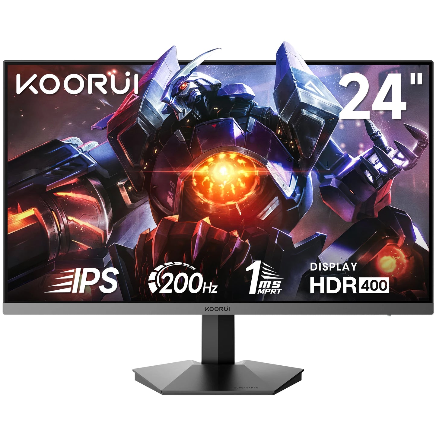 KOORUI Gaming Monitor, 24" Fast IPS Computer Monitor, 200Hz FHD HDR400 Display, 1ms PC Screen, 90% DCI-P3 Color Gamut, Adaptive
