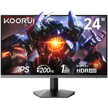 KOORUI Gaming Monitor, 24" Fast IPS Computer Monitor, 200Hz FHD HDR400 Display, 1ms PC Screen, 90% DCI-P3 Color Gamut, Adaptive
