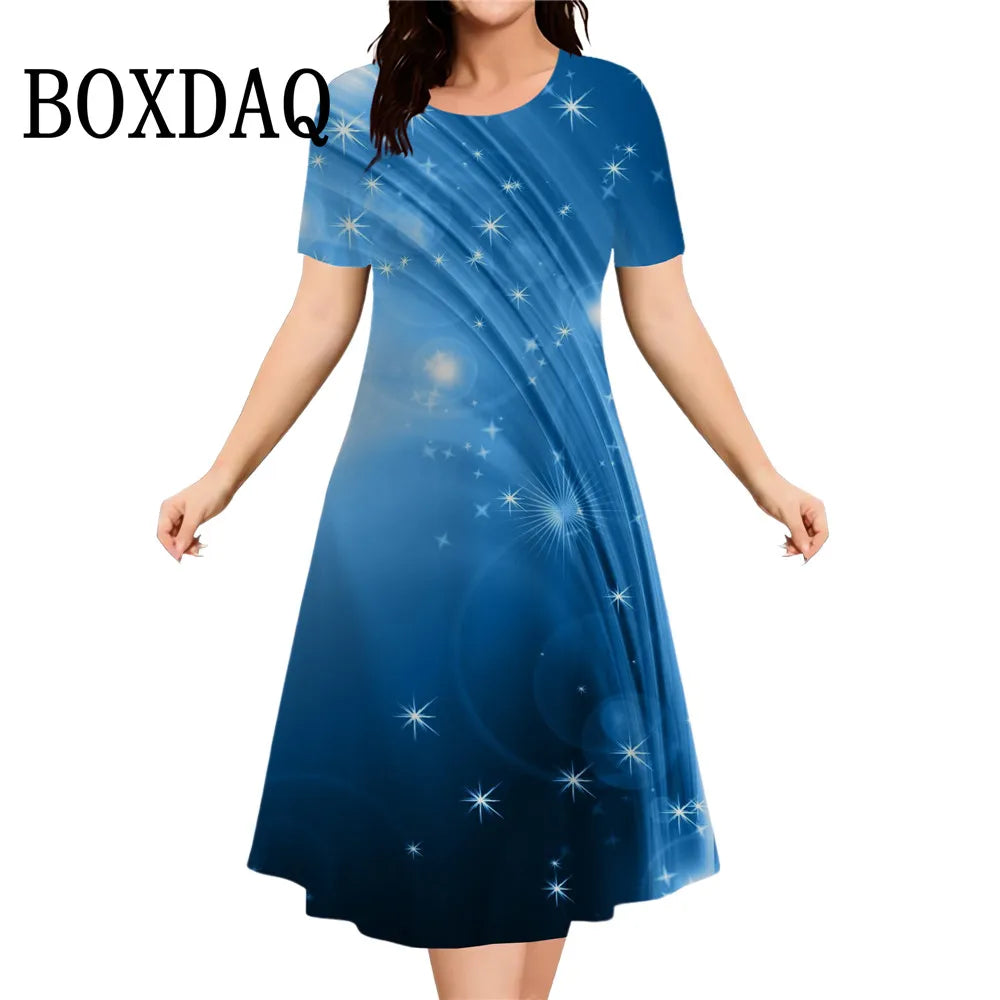 Women's Casual Fashion Plus Size Short Sleeve Print Dress Summer 2026 Abstract Elegant Dresses Female Daily Basic Dress Vestidos