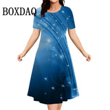 Women's Casual Fashion Plus Size Short Sleeve Print Dress Summer 2026 Abstract Elegant Dresses Female Daily Basic Dress Vestidos