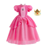 Peach Cosplay Costume for Girls Fancy Princess Cosplay Pink Dress Carnival Birthday Party Kids Movies Ball Gowns Clothes