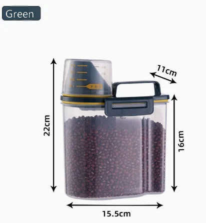 【Hot sales】1pc Rice And Grains Food Storage Canister With Measuring Cup, Kitchen Moisture-proof And Insect-proof Dust-proof