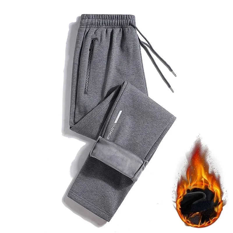 Pantalones deportivos de invierno para hombre, cálidos, con forro polar cepillado, talla grande, más gruesos, 2024 