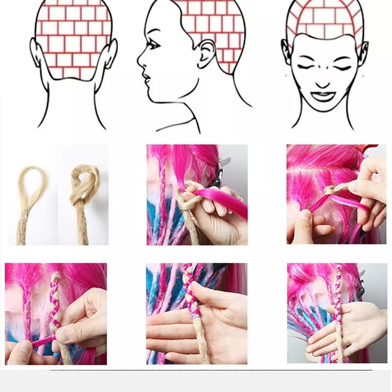 Dreadlocks sintéticos feitos à mão, 8 unidades, 10 fios, estilo hip-hop, tranças, extensão de cabelo, crochê, para homens e mulheres