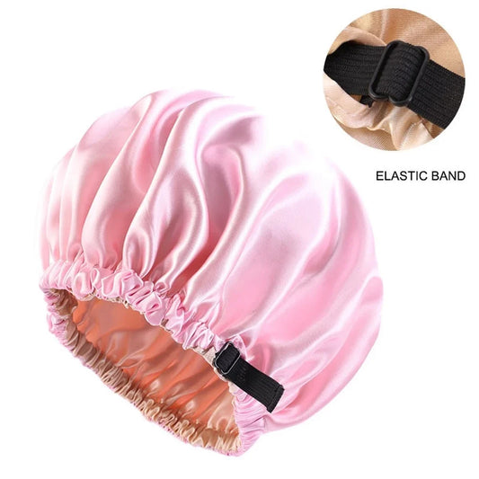 Gorro de satén para dormir, invisible, plano, de seda sintética, redondo, para el cuidado del cabello, para mujer, con botón ajustable para ceremonias, sombrero de noche.