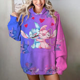 Disney stitch impressão dos desenhos animados camisola com capuz jaqueta roupas com capuz design oversize sentimento solto e confortável