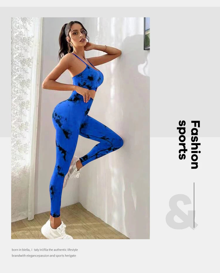 Conjunto deportivo de yoga con teñido anudado para mujer, conjunto deportivo de fitness, sujetador deportivo y leggings de cintura alta, ropa de gimnasio, trajes deportivos sin costuras