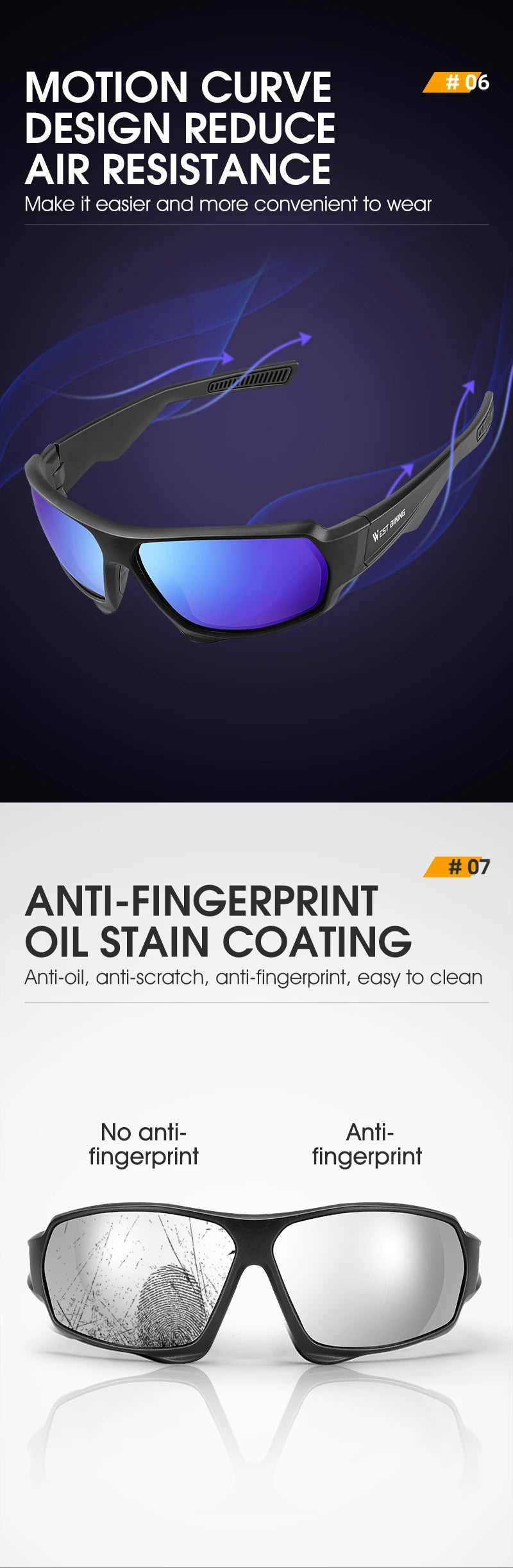 WEST BIKING HD Polarized Cycling Sunglasses UV400 Protection MTB Road Bike Eyewear Men Outdoor Sport Bicycle Fishing Glasses