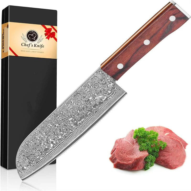 Santoku Knife Damascus Knife Vg-10 Sharp Steel Blade Professional Japanese Kitchen Knives 7.0inch Kitchen Knives & Accessories