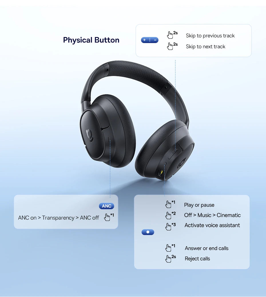 Fone de Ouvido Sem Fio Baseus EH10 NC ANC com Cancelamento de Ruído Híbrido Adaptativo de 45dB, Hi-Res LDAC, Bluetooth 6.0 e 80 Horas de Autonomia