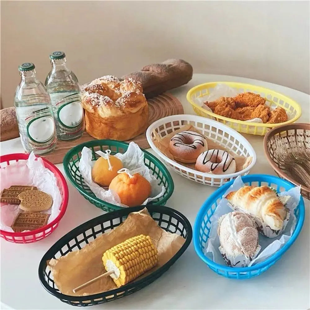 Photo Prop Plastic Food Baskets Reusable Colorful Bread Plate Oval Shape Basket Serving Desktop Decor