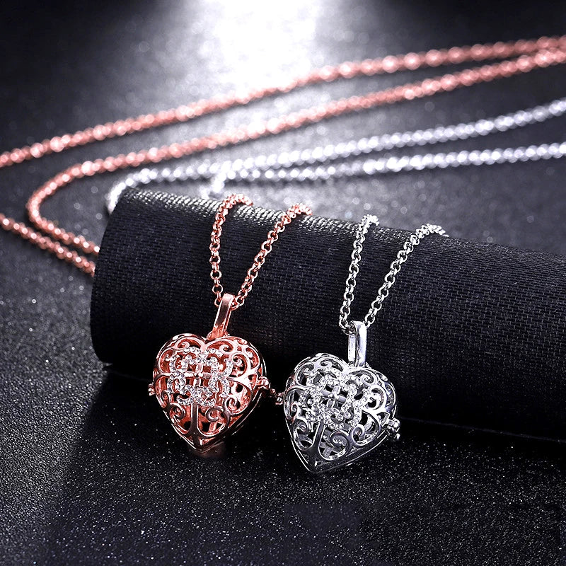 New Aroma Water Droplets Cage Lockets Necklace Heart Shaped Zircon Essential Oil Diffuser Set Combination Woman Pendant Jewelry