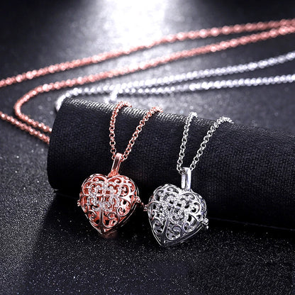New Aroma Water Droplets Cage Lockets Necklace Heart Shaped Zircon Essential Oil Diffuser Set Combination Woman Pendant Jewelry