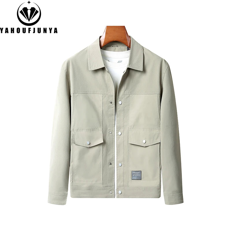 New Spring Autumn Men Outdoor Leisure Windbreak Lapel Jacket Men Solid Color Fashion Style Brand Loose Jacket Coat Male Clothing