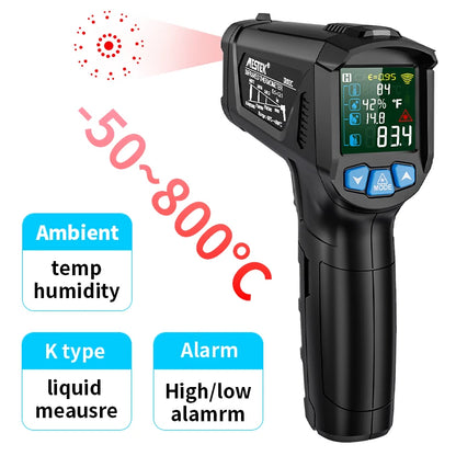Termómetro infrarrojo digital Mestek de -50 a 800 grados, medidor de temperatura láser, pirómetro sin contacto, higrómetro, termómetro infrarrojo.