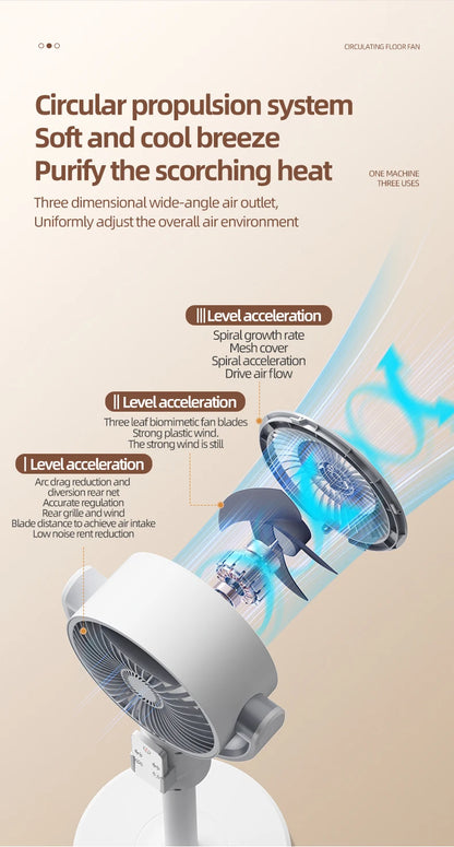 F1 Air Turbine Circulation Fan Floor-standing Fans Adjustable Air Circulating Fan Adjustable Height Timing Control Rechargeab