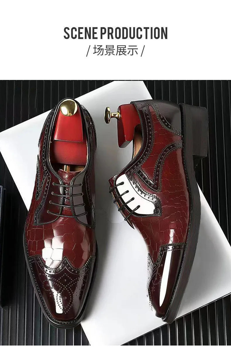 Crocodile Pattern Leather Shoes Business Oxford Footwear Men's Brogue Dress Shoes Leather Formal Shoes for Men Bullock Shoe 2024